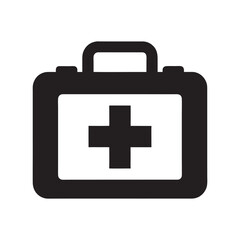 Obraz premium Simple Black and White First Aid Kit Icon Illustration for Medical and Health Purposes