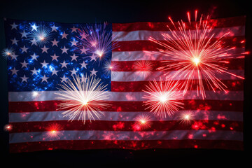 american flag with fireworks in the background
