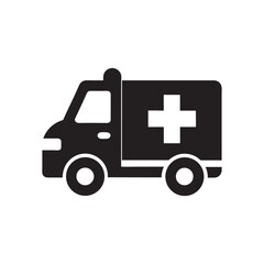 Simple Black and White Ambulance Vehicle Icon for Medical Emergency Services and Healthcare Assistance Designs