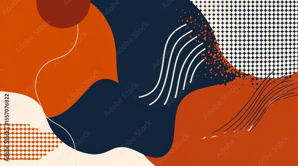 Poster bold abstract composition with earthy tones and dynamic geometric patterns
