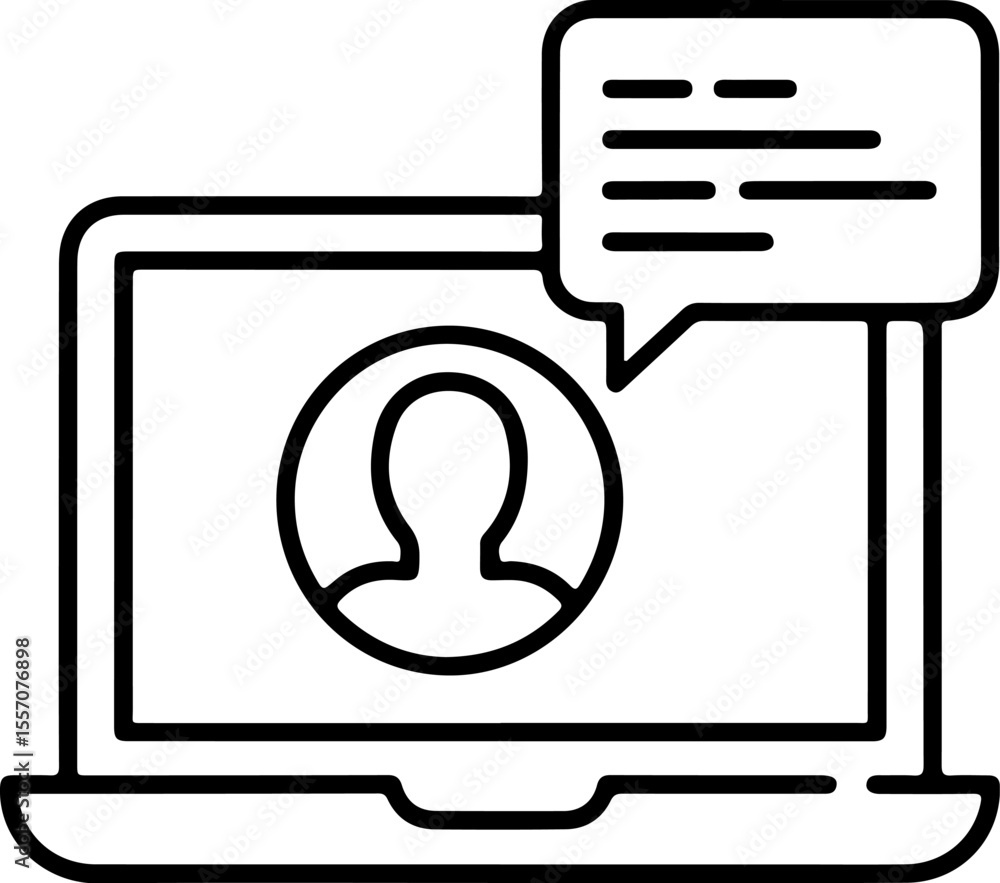 Poster laptop screen displays user profile icon with a chat bubble notification