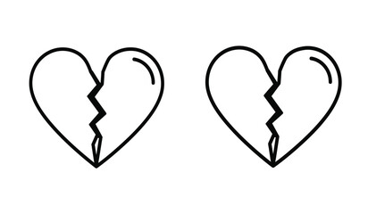 GX  (two black filled heart icons, broken heart, love symbol, cracked heart icon, heartbreak, simple flat vector icon90).eps