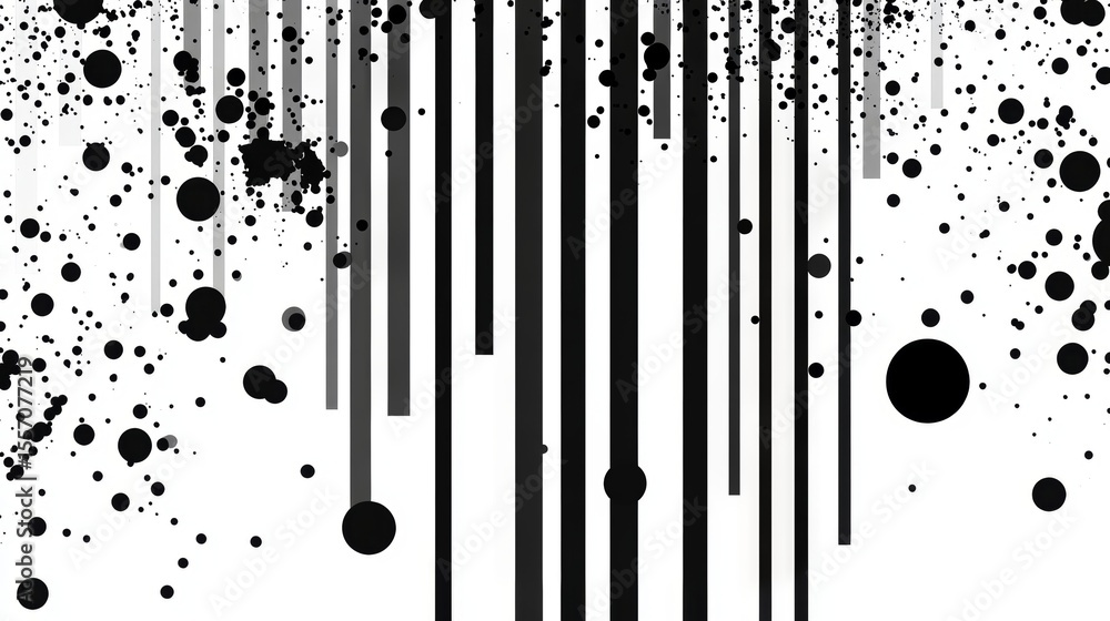 Poster monochrome abstract composition with dripping lines and dot splatter patterns