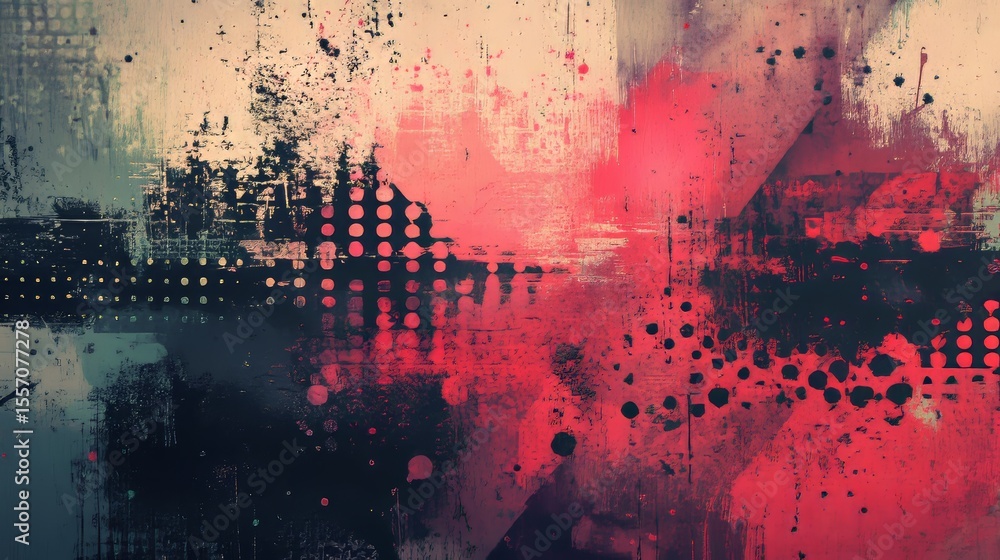 Poster abstract red and black grunge texture with geometric elements, a bold and dynamic visual statement