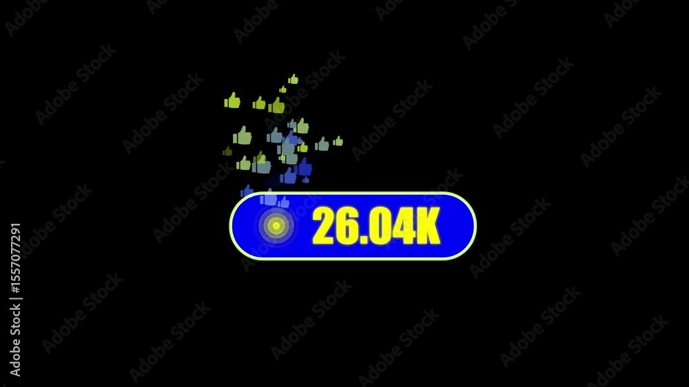 Poster 50.k likes counter animation.counting numbers 0 to 50.k, like icon radio waves with black background