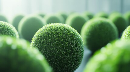 Abstract green spheres creating serene and eco friendly atmosphere