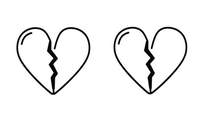 two black filled heart icons, broken heart, love symbol, cracked heart icon, heartbreak, simple flat vector icon