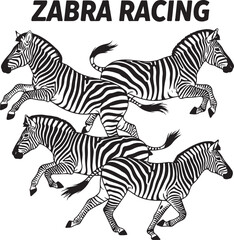 Zebra racing vector illustration, dynamic wild zebras running in competitive race, energetic animal artwork, African wildlife design, striped zebras in motion for game frame, background, or decor




