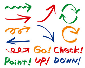 カラフルな手書き風矢印と文字イラスト ベクター