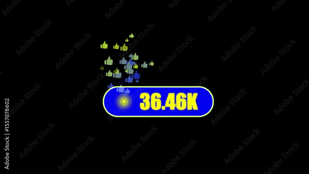 Aufkleber 70.k likes counter animation.counting numbers 0 to 70.k, like icon radio waves with black background