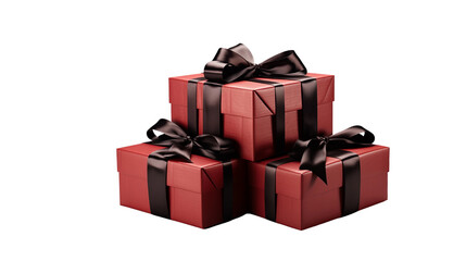 Obraz premium Stacked red presents adorned with elegant black ribbons and bows create a festive mood perfect for holidays transparent.