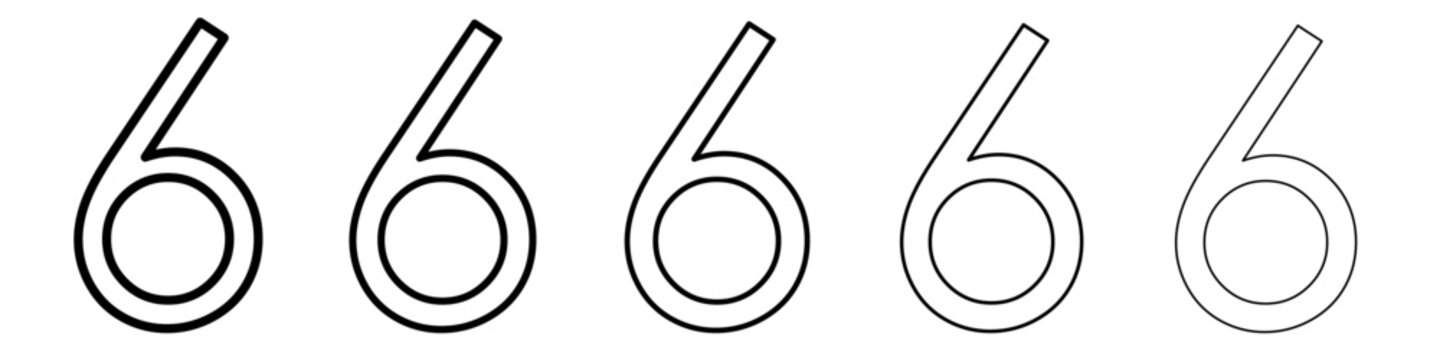 number 6 icon vector outline symbol or illustration