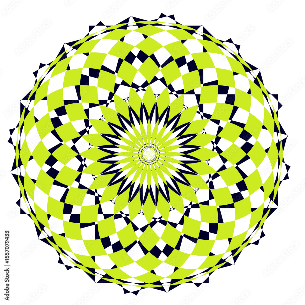 Poster a bright geometric mandala with a multi-colored pattern. the symmetrical design radiates energy and 