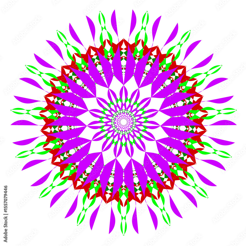 Poster a bright geometric mandala with a multi-colored pattern. the symmetrical design radiates energy and 