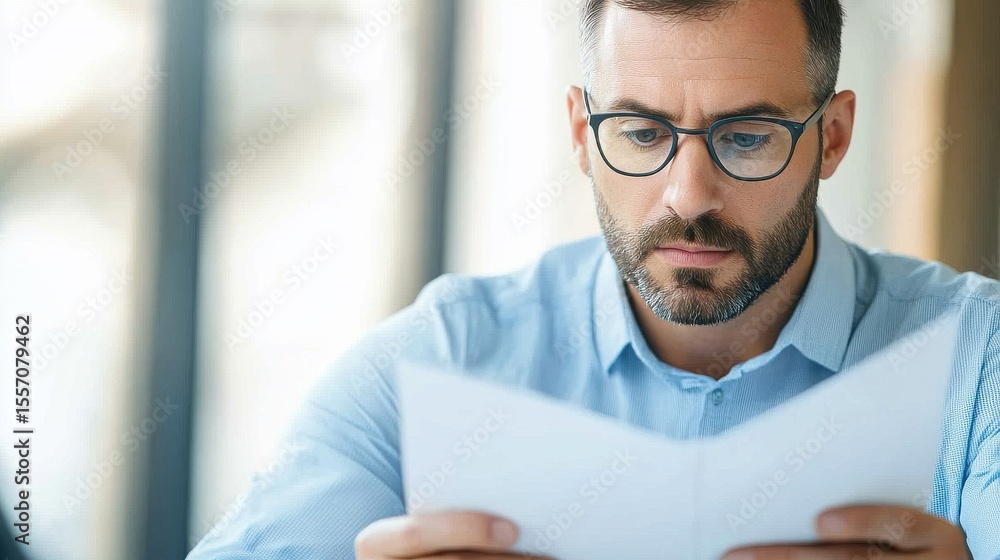 Aufkleber man reading documents in a close-up view