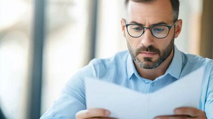 Man Reading Documents in a Close-Up View