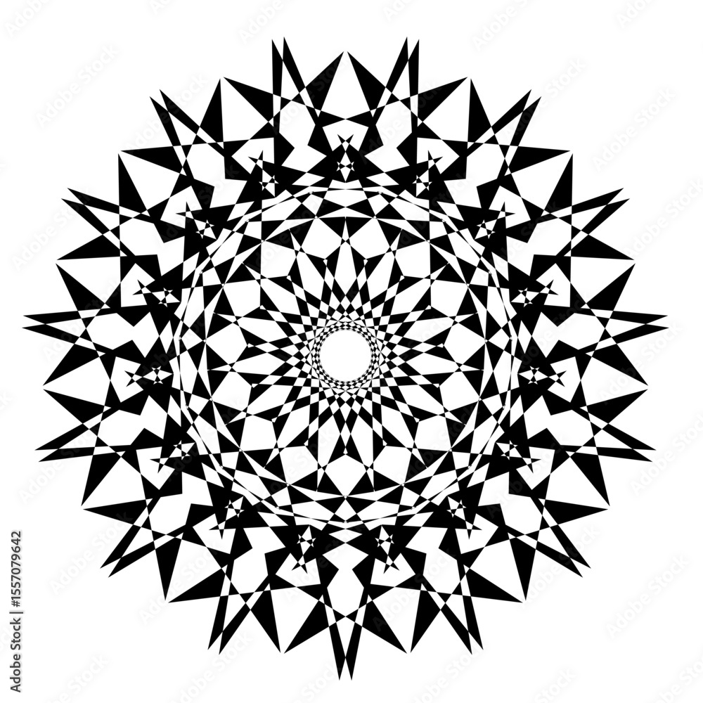 Poster a collection of intricate black and white circular geometric patterns, each design features unique r
