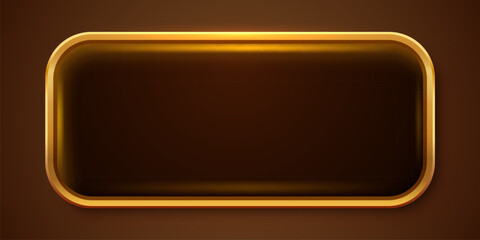 Gold rectangle isolated button. Golden design for empty emblem. Glossy golden metallic shape. 3D realistic vector shiny button