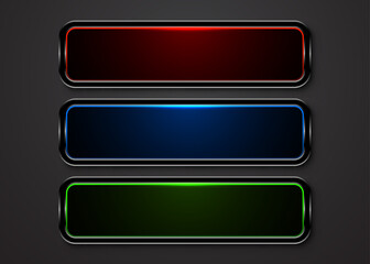 Fototapeta premium Neon metallic dark buttons set. Vector illustration.