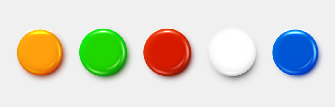 Set of 3d Realistic round plastic Glossy Buttons or Badges. Vector illustrator