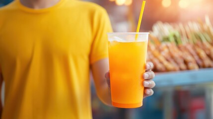 Close-up of a Man Holding Refreshing Thai Iced Drink