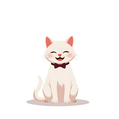 Obraz premium Cute white cat wearing a bow tie and smiling happily 