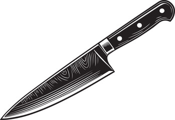 Silhouette of a kitchen knife in side pose with sharp blade, black vector style icon, minimal cooking tool graphic, isolated culinary symbol in flat PNG format on white background


