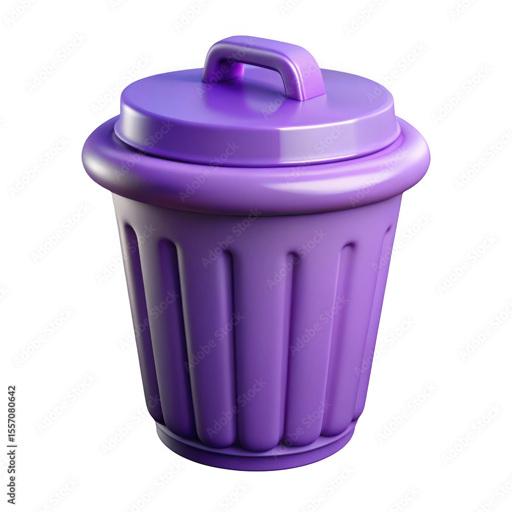 Poster purple 3d trash can with lid isolated on transparent background
