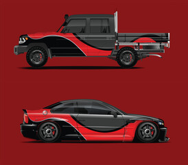 Custom Car Wraps Design for Pickup Truck and Sports Car