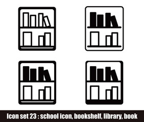 School Icon set 23 - school icon, bookshelf, library, book
