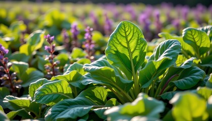spinach harvest, verdant leaves, natural green hues, soft lavender backdrop, golden hour lighting, aerial perspective, luminous, bright, tracking shot, photorealistic.