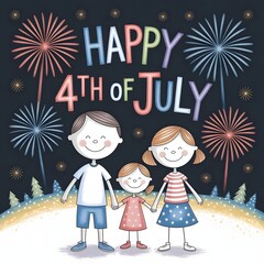 Fototapeta premium Cute Family Illustration for 4th of July Celebration