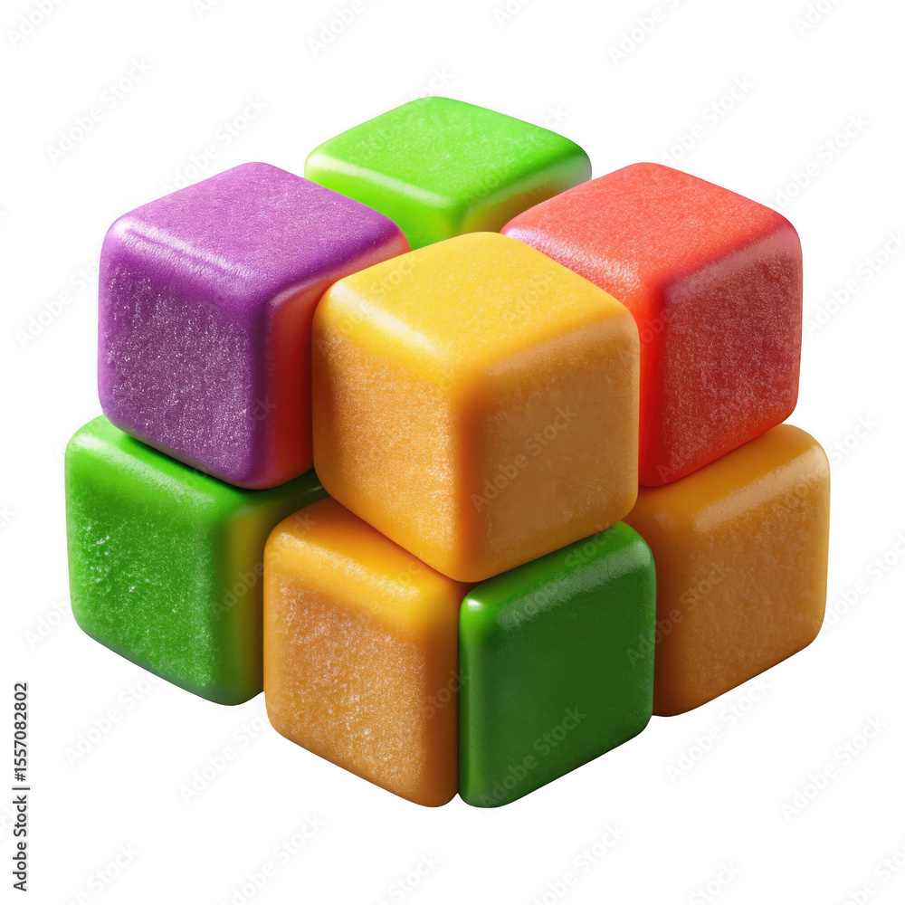 Poster stack of colorful rounded cubes isolated on transparent background