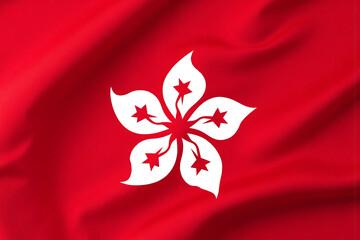 close up of the flag of Hong Kong waving in the wind