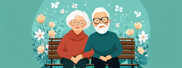 Happy Senior Couple in a Colorful Portrait