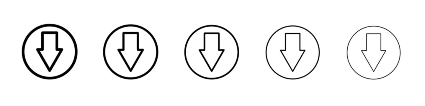 red Down arrow icon vector outline symbol or illustration