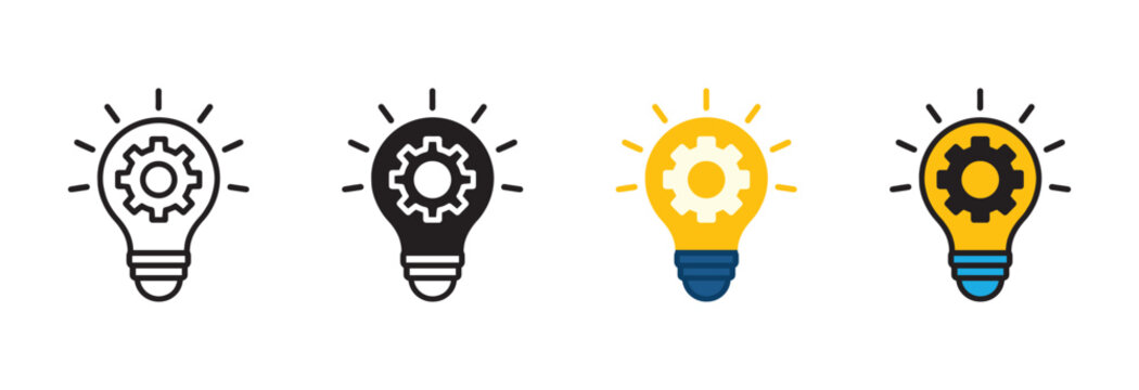 Light bulb with gear cogwheel icon set. con symbol of idea, inspiration, creativity, solution, engineering. Vector illustration.