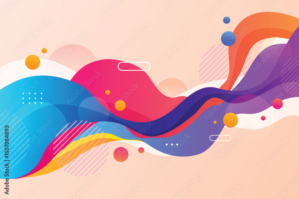 Poster abstract colorful fluid shapes with circles and diagonal lines design isolated on transparent backgr