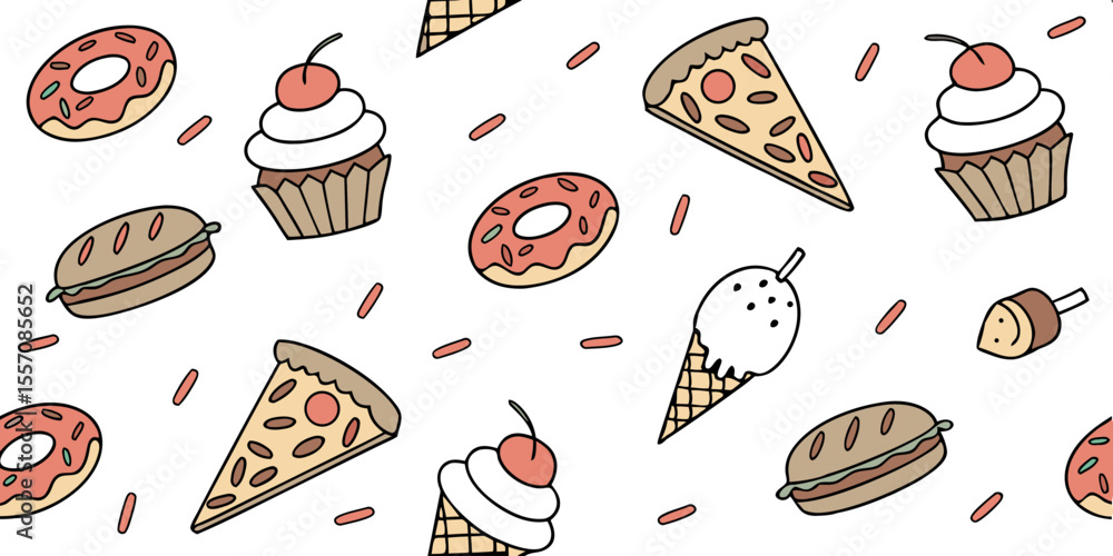 Poster sweet treats pattern: a delightful seamless pattern featuring an array of delectable treats such as 