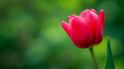鮮やかな赤が映えるチューリップの美しい横顔