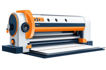 Witness the precision of an advanced paper cutter in action slicing through sheets with on transparent background