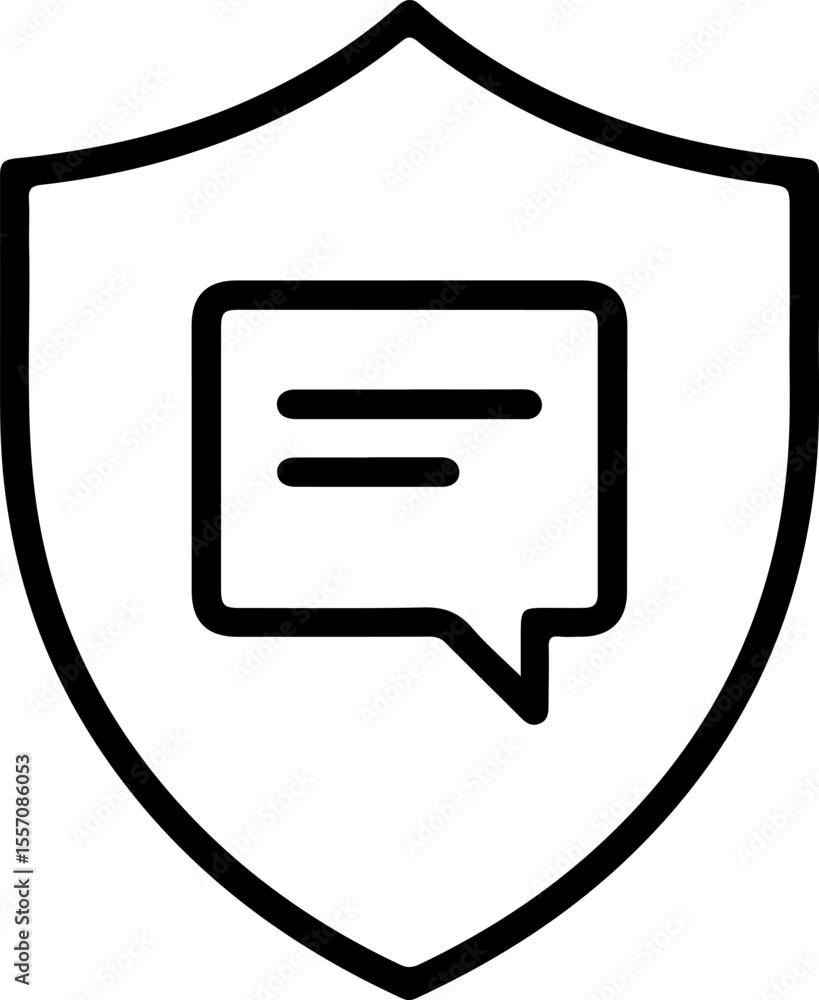 Poster secure communication icon featuring a shield protecting a speech bubble