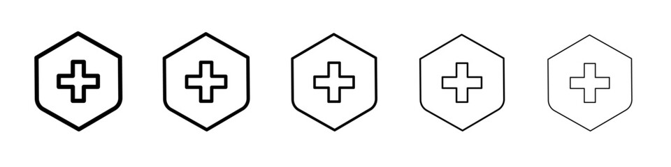 shield with cross icon vector outline symbol or illustration