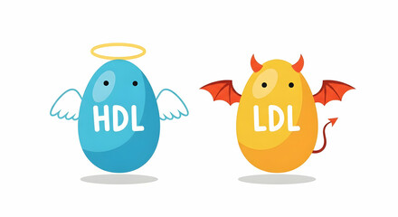 Fototapeta premium Cartoon Eggs Showing Good and Bad Cholesterol on White Background