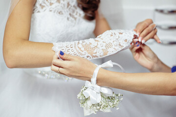 A bride is getting ready for her wedding