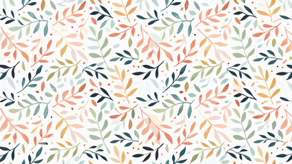 Delicate Floral Pattern with Watercolor-Style Leaves and Dots