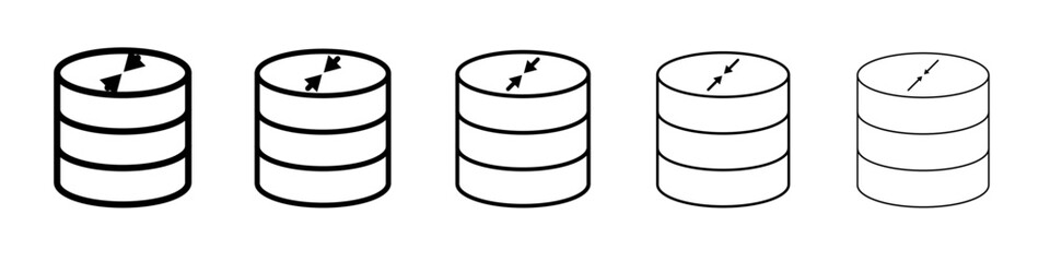 Shrink database icon vector outline symbol or illustration