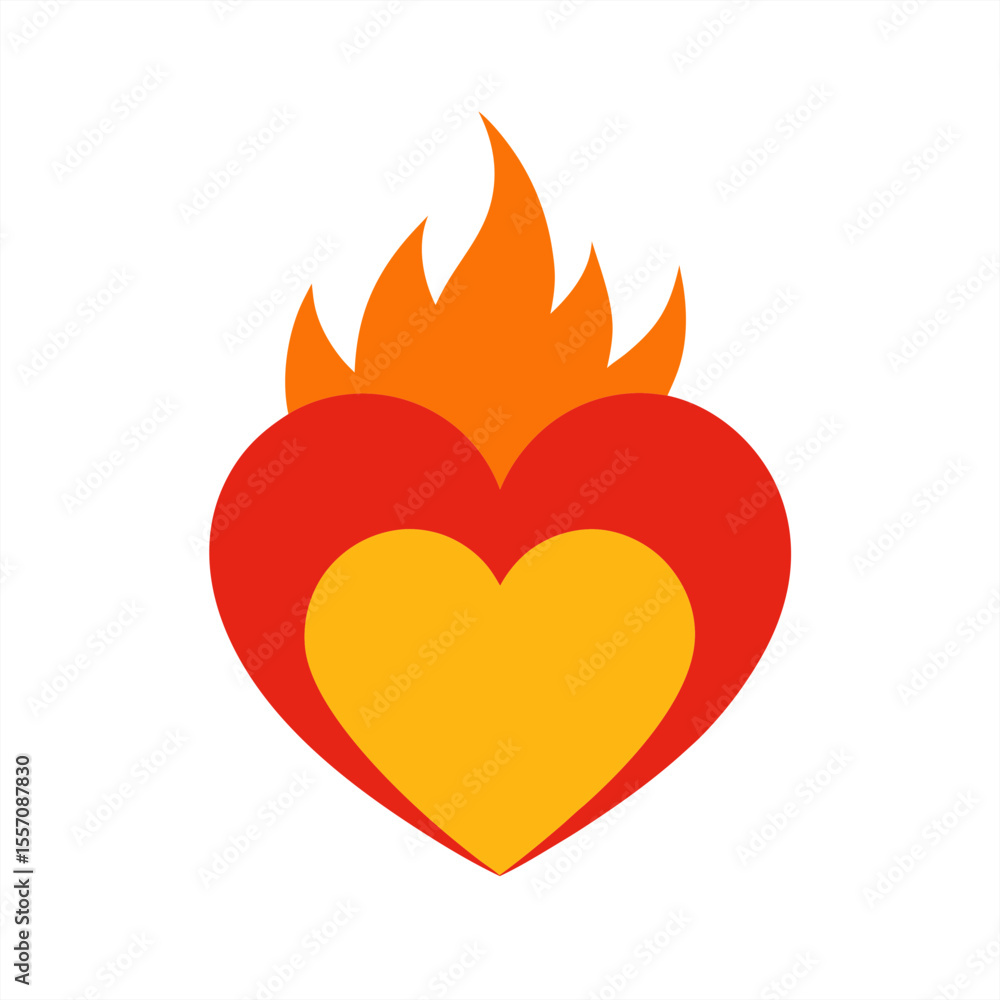 Poster heart engulfed in fire vector graphic on transparent background for web and graphic design
