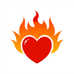 Heart Surrounded by Flames Illustration on Transparent Background for Web and Graphic Design