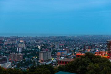 Evening view of the coastal city of Makhachkala from the observation deck of Mount Tarki-Tau. Dagestan
